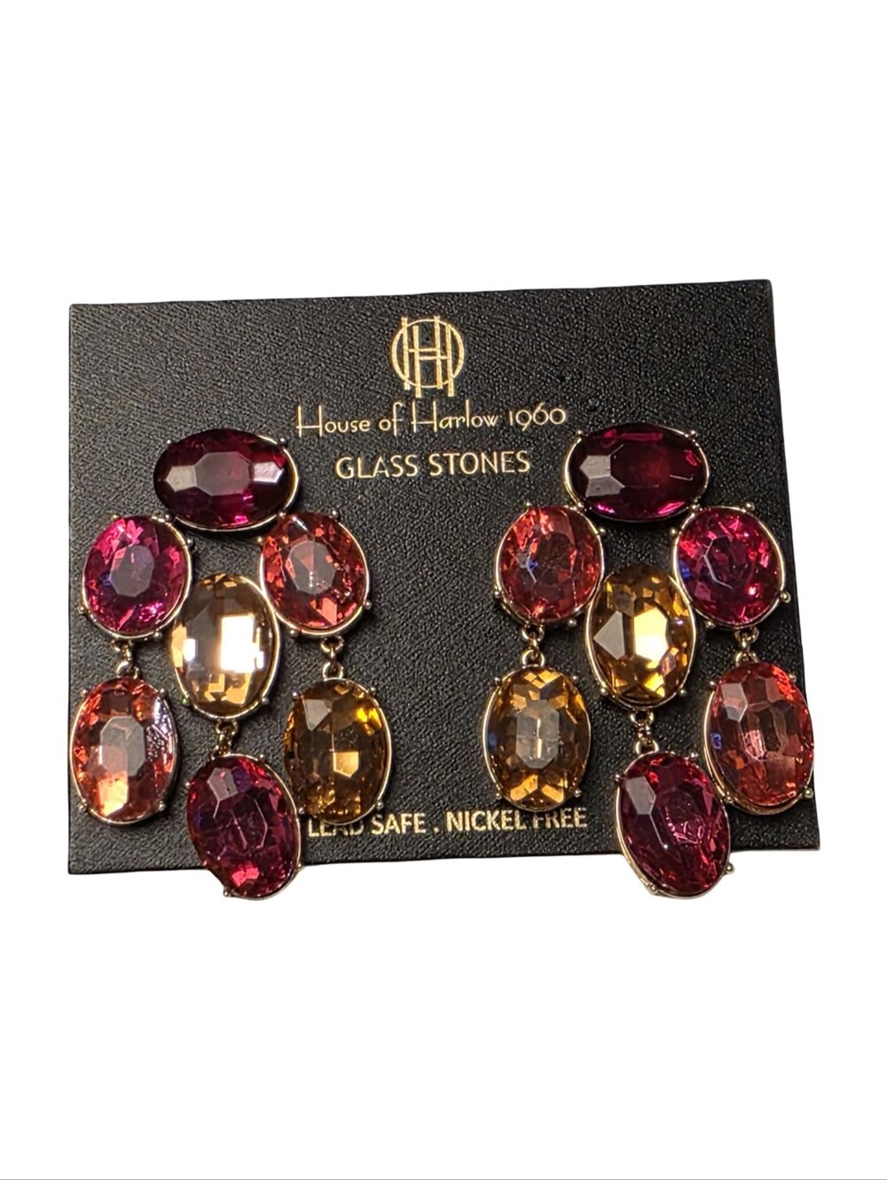 House of Harlow‎ 1960 Pink & Amber Multi-Stone Drop Earrings